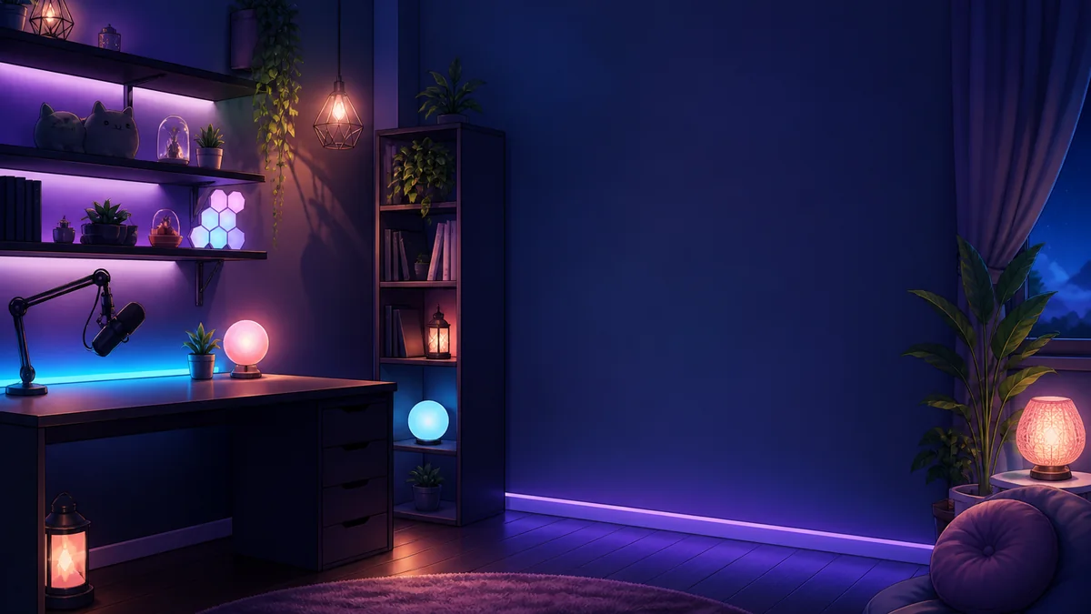 Cozy VTuber room with open space reserved for an avatar