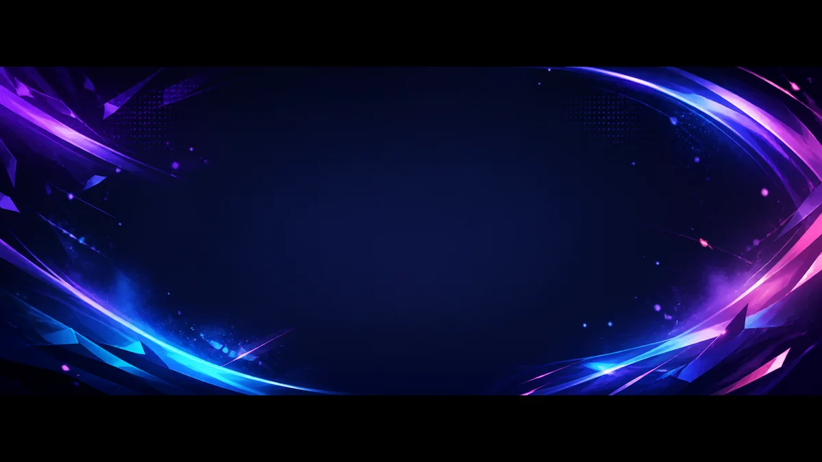 Abstract violet and cyan streamer banner with a clear central safe area