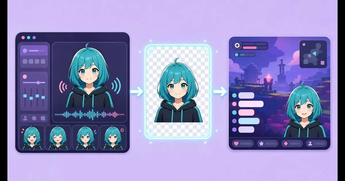 Workflow from a reactive PNGTuber app through transparent capture into a livestream scene